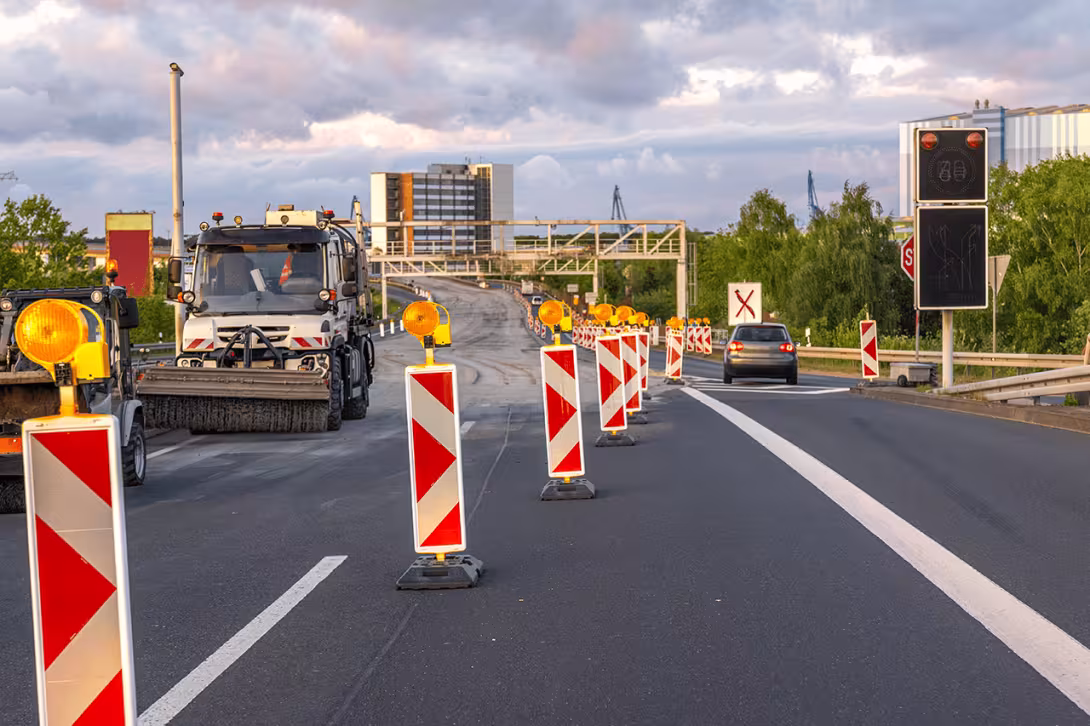 Roadworks on a city street.